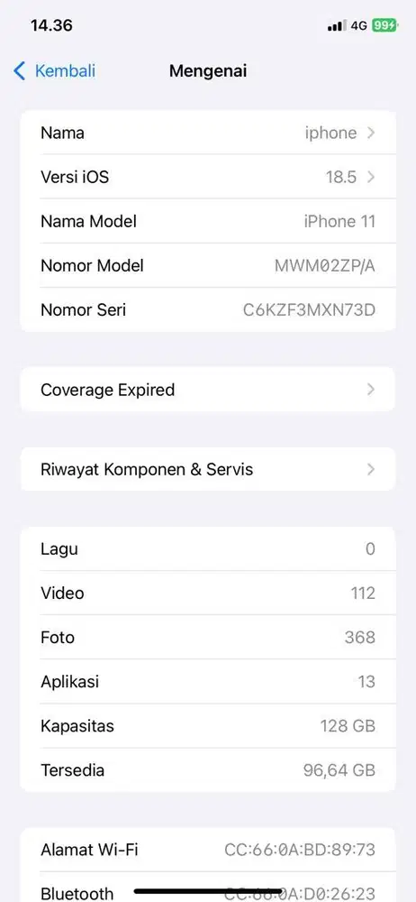 iphone 11 128gb inter all operator tdk prnh trblok bh 100%
