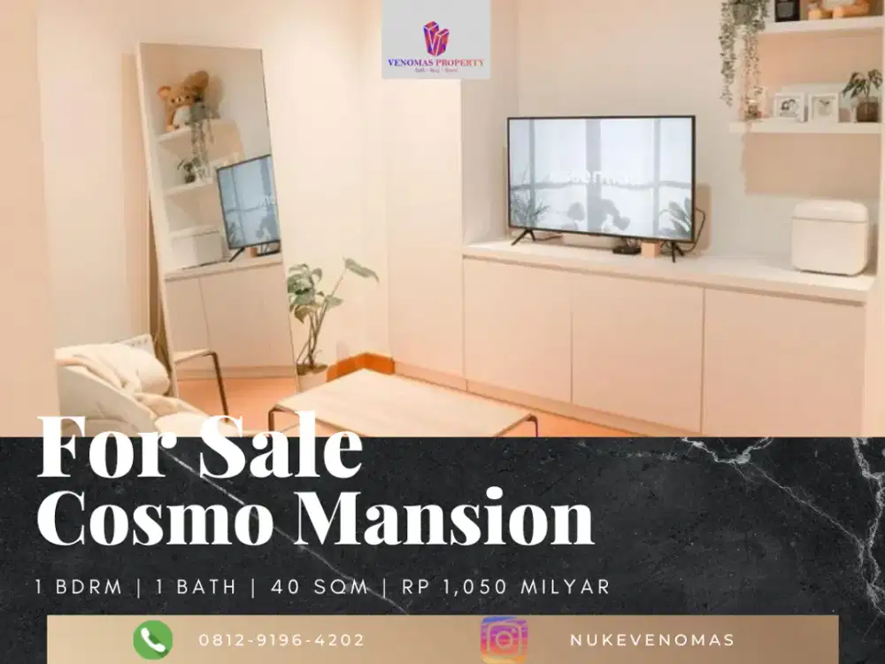 Dijual Apartement Cosmo Mansion 1BR Lantai Rendah Full Furnished