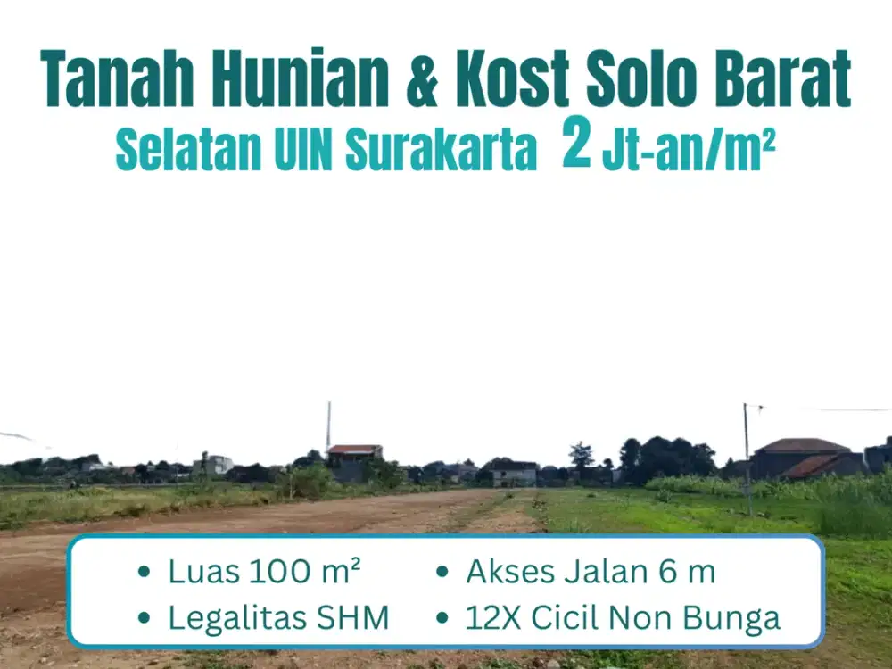 Area UIN Solo, Tanah SHM di Kartasura Cocok Bangun Kost dan Rumah Baru