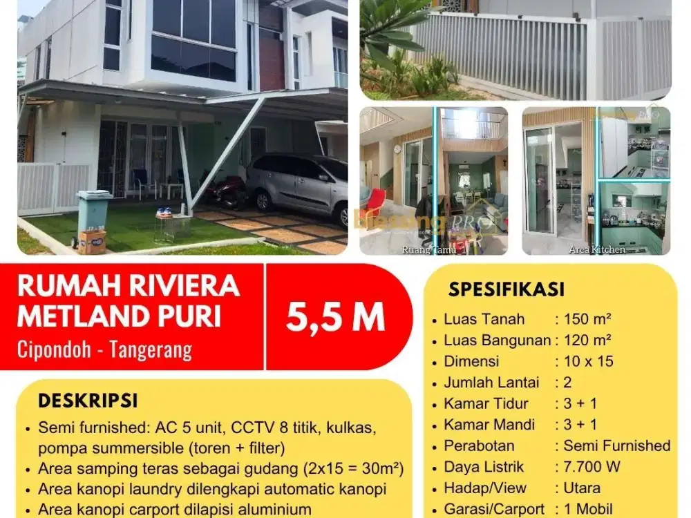 Dijual Rumah Modern 2 Lantai Semi Furnish di The Riviera Metland Cyber Puri