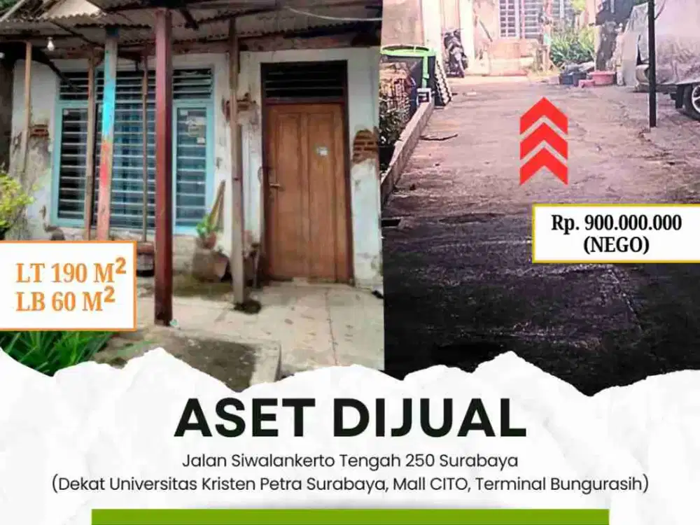 Rumah luas 190 m2 harga 900 juta di Siwalankerto, kota Surabaya