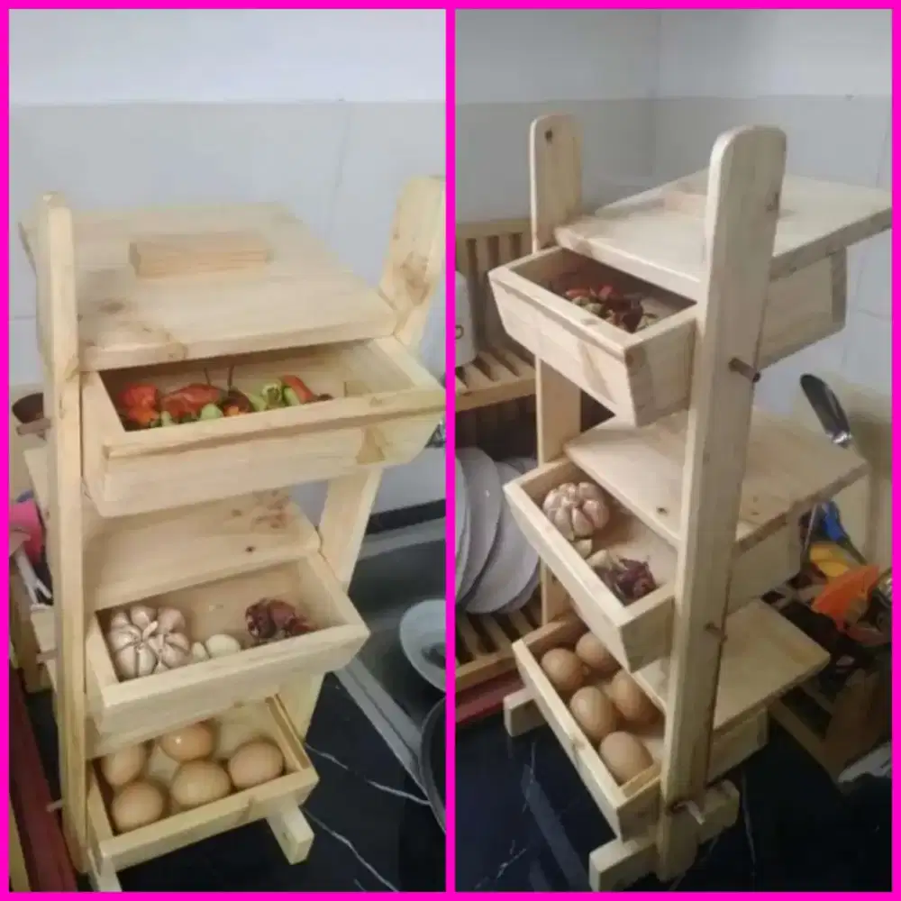 Tempat / Wadah / Rak Bumbu 3 Su2n Kayu Pinus Jati Belanda Lepas Pasang