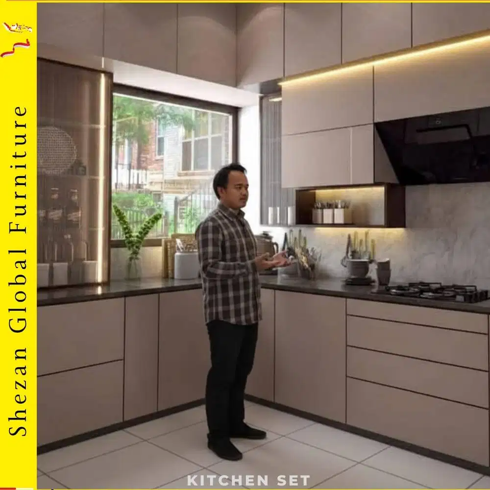 CUSTOM INTERIOR KITCHEN SET BACKDROOP TV WALLDROOP WALLMOULDING