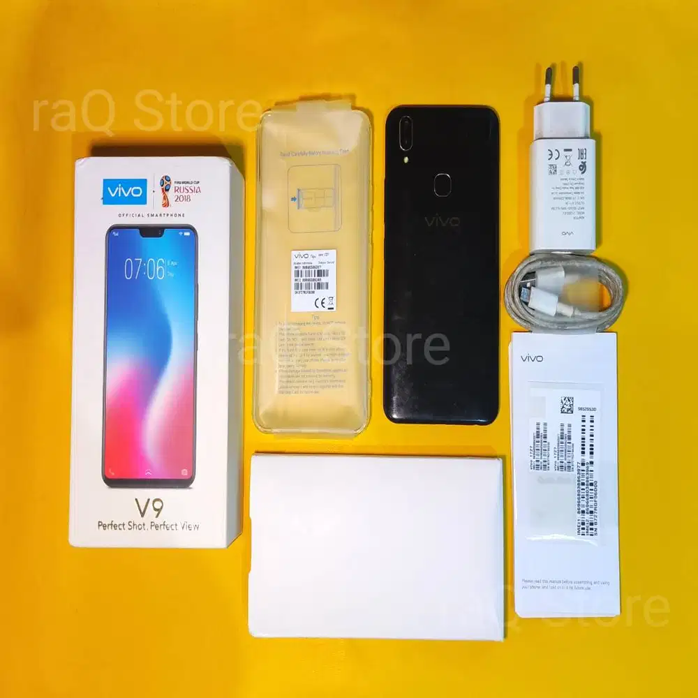 Vivo V9 4/64 warna Black, Bekas pemakaian masih Normal, Lengkap bawaan