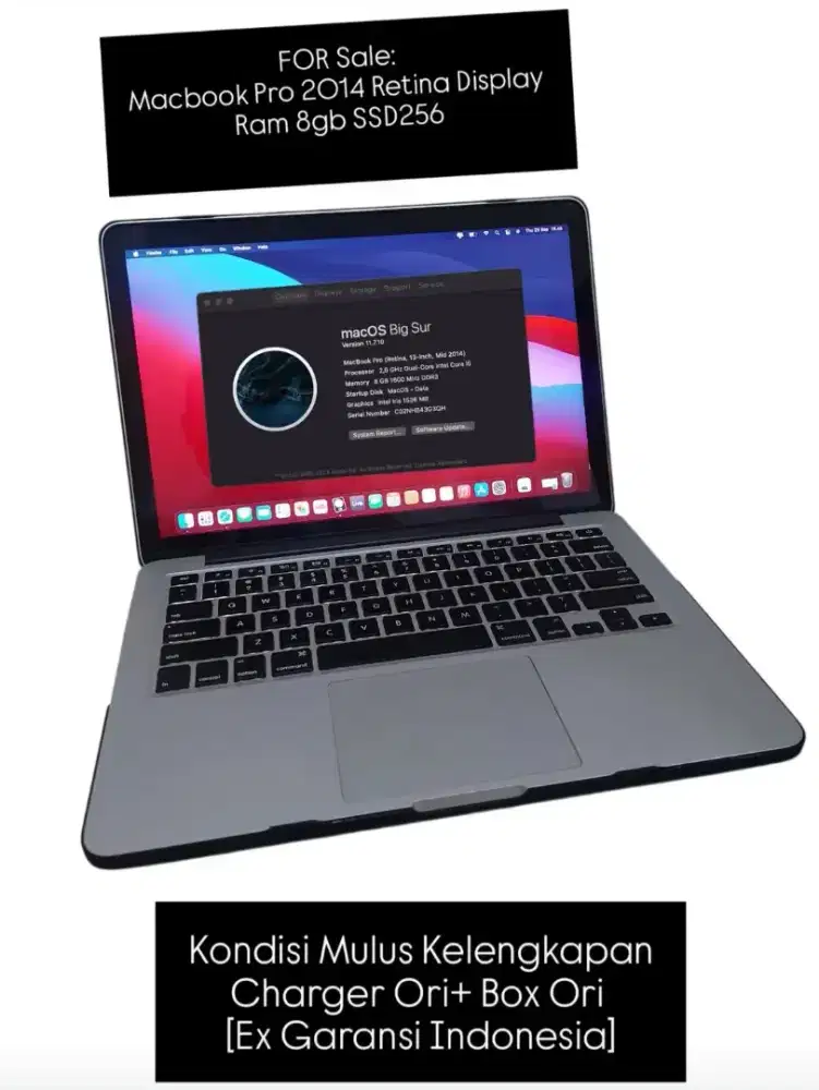 Macbook Pro Mid 2014 Retina 13 Ram 8Gb/256 SSD Laptop