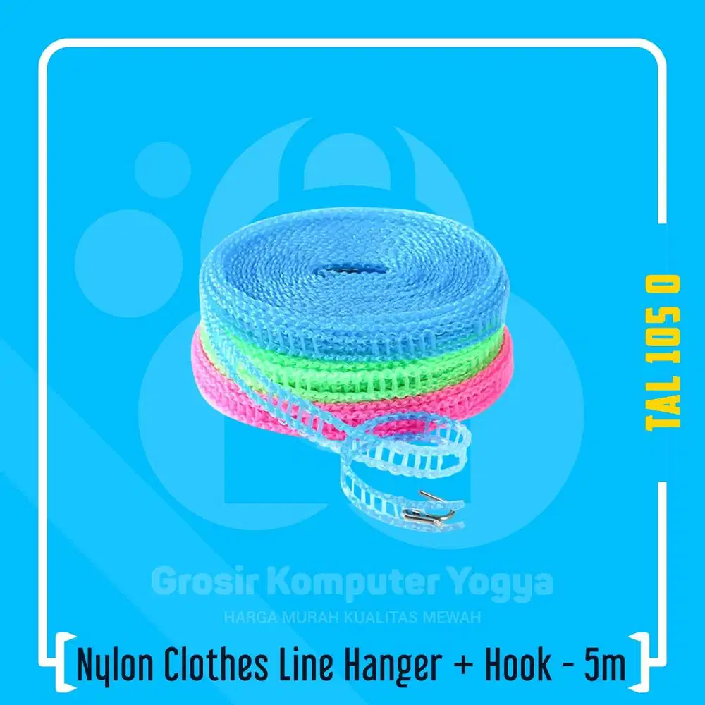 Nylon Clothes Line Hanger + Hook Tali Jemuran Baju Pakaian - 5m