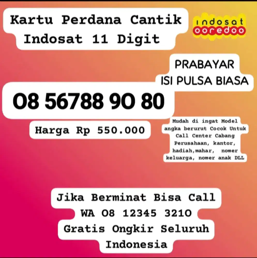 Kartu perdana cantik untuk konter Hp toko buku servis jait