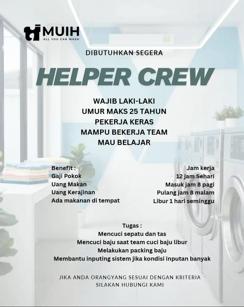 Loker Pegawai Laundry (HELPER)