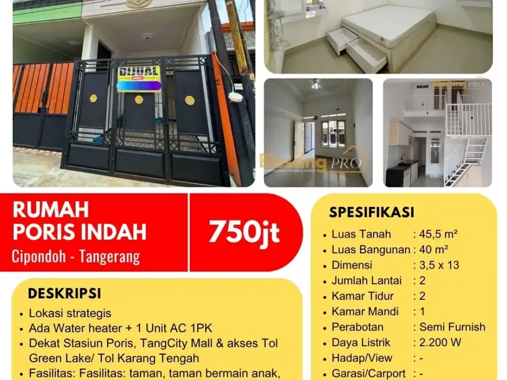 Dijual Sangat Murah, Rumah 1½ Lantai Siap Huni Cuma 750 Juta di Poris Indah
