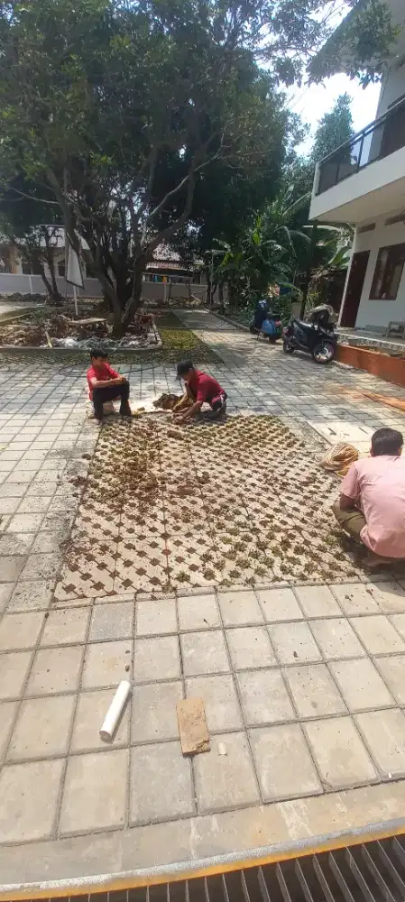 Pemasangan rumput di gesblok