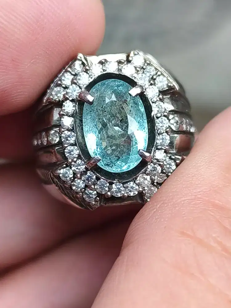 Batu Aquamarine beryl 3.01 carat ring perak memo CGL top kristal