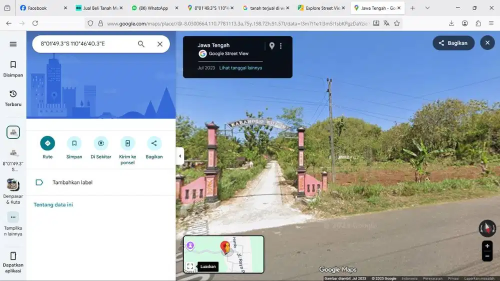 DIJUAL BU CEPAT TANAH PEKARANGAN PINGGIR JL PROVINSI PRACIMANTORO