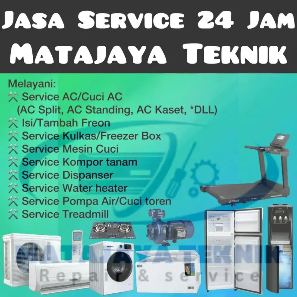 Sevice AC, Kulkas, Mesin Cuci, Treadmill, Water Heater, Dispenser, BDR
