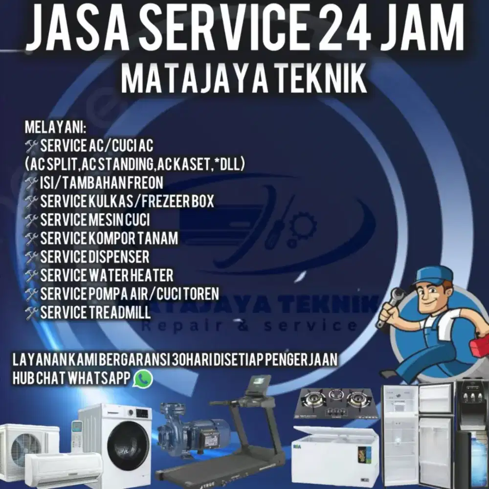 Sevice AC, Kulkas, Mesin Cuci, Treadmill, Water Heater, Dispenser, KRB