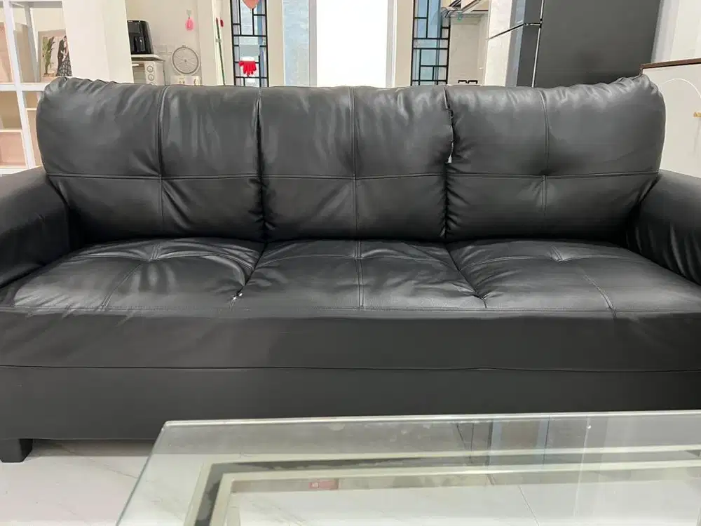 SOFA KULIT 3 SEATERS WARNA HITAM