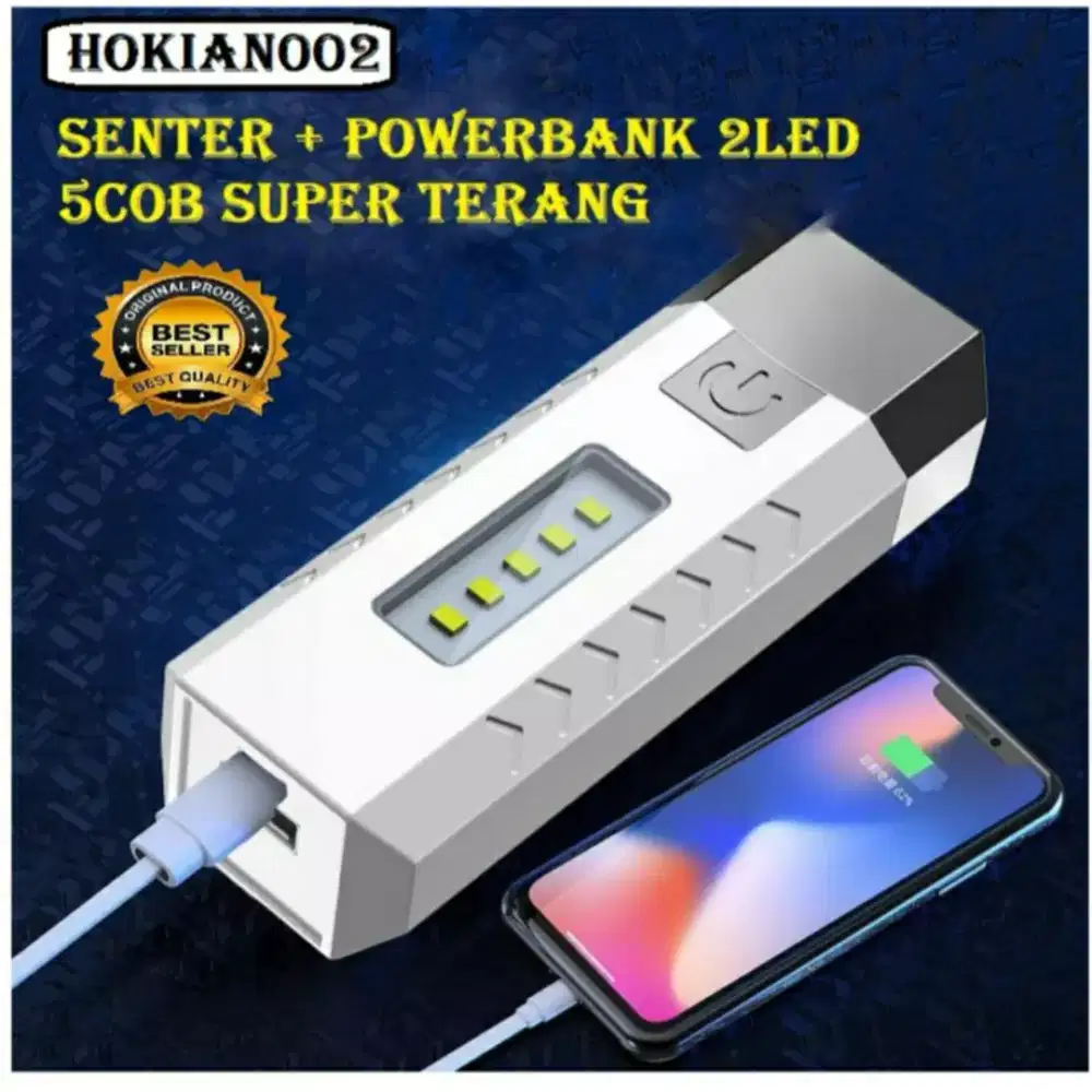 Senter Led 2 mata+5 mata COB multifungsi bisa jadi powerbank