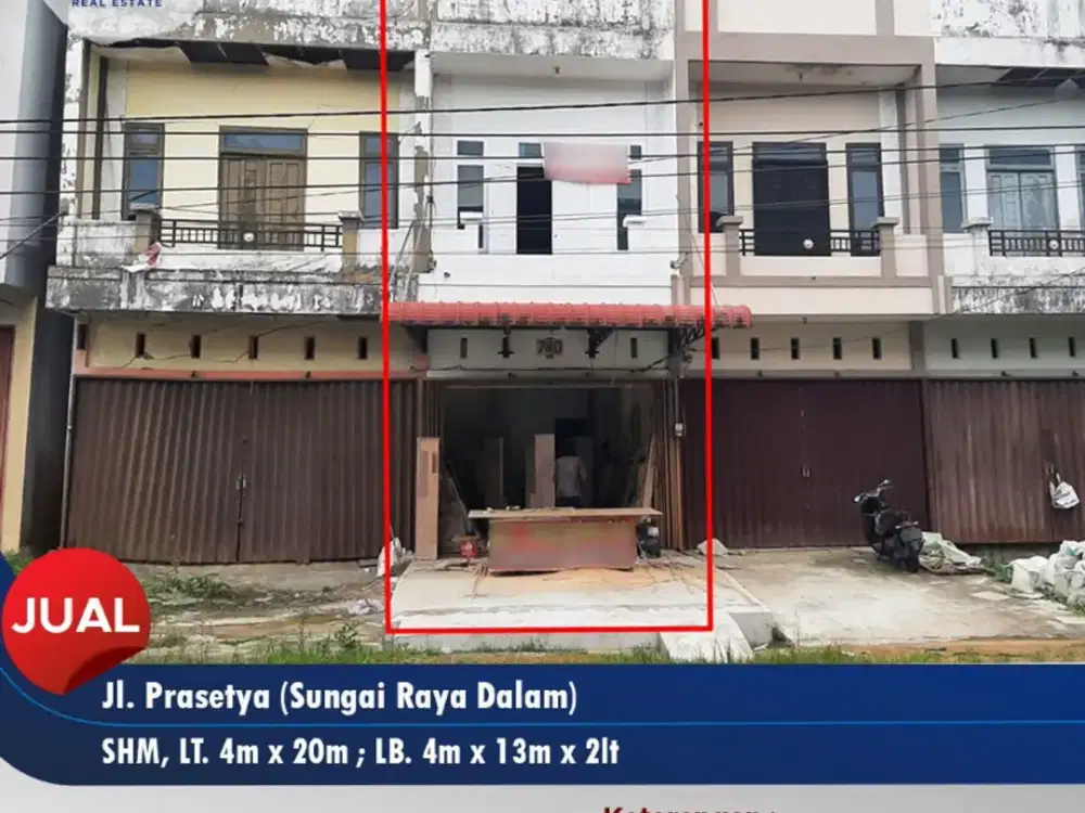 Dijual ruko 2lt di lokasi berkembang Jl. Prasetya, Serdam
