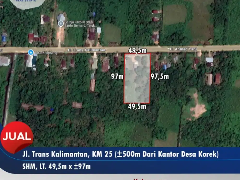 Dijual sebidang tanah di pinggir Jl. Trans Kalimantan Km 25