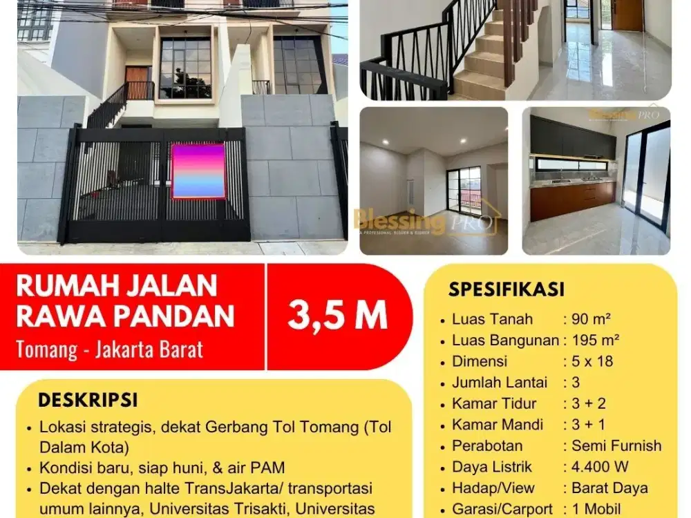Dijual Rumah Baru Siap Huni Dengan Lokasi Sangat Strategis di Tomang