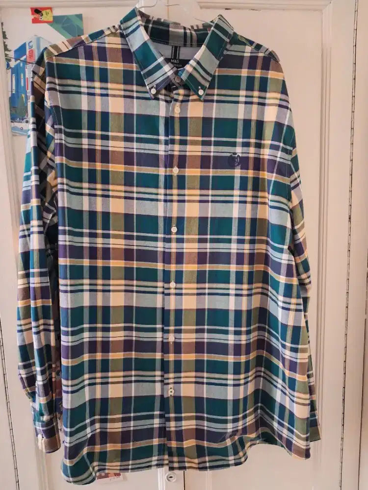 Pure Cotton Check Oxford Shirt - Kemeja lengan panjang Marks & Spencer