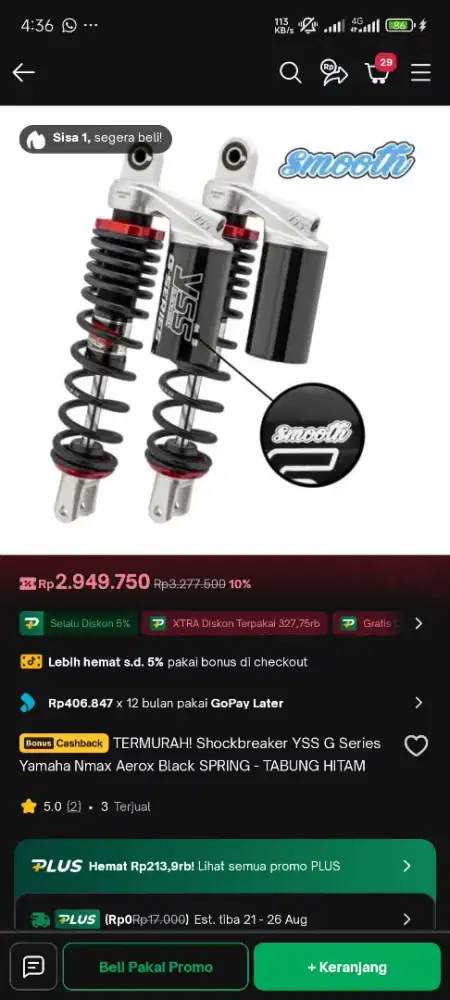 Shock Yss Gseries Black All New Nmax Original