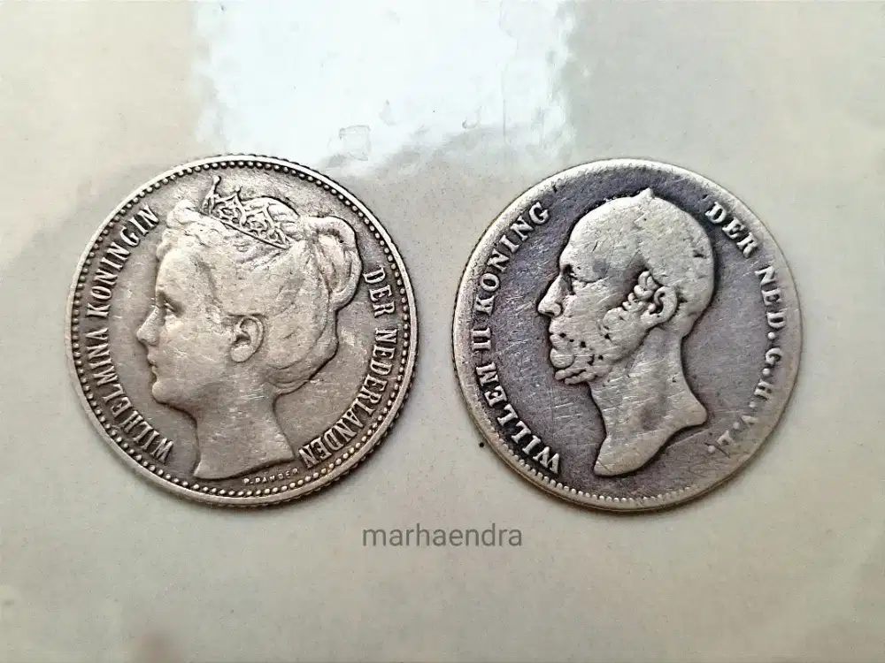 Koin silver perak kolonial Belanda Willem II dan wilhelmina crown