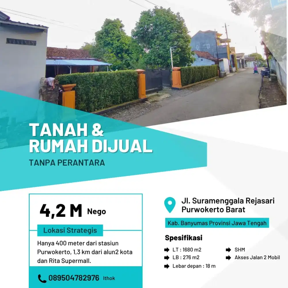 JUAL RUMAH + TANAH STRATEGIS PURWOKERTO