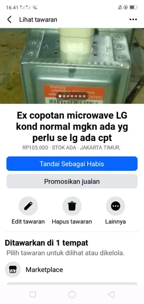 Ex copotan microwave LG kond hdp spt baru mgkn ada yg butuh murah sj