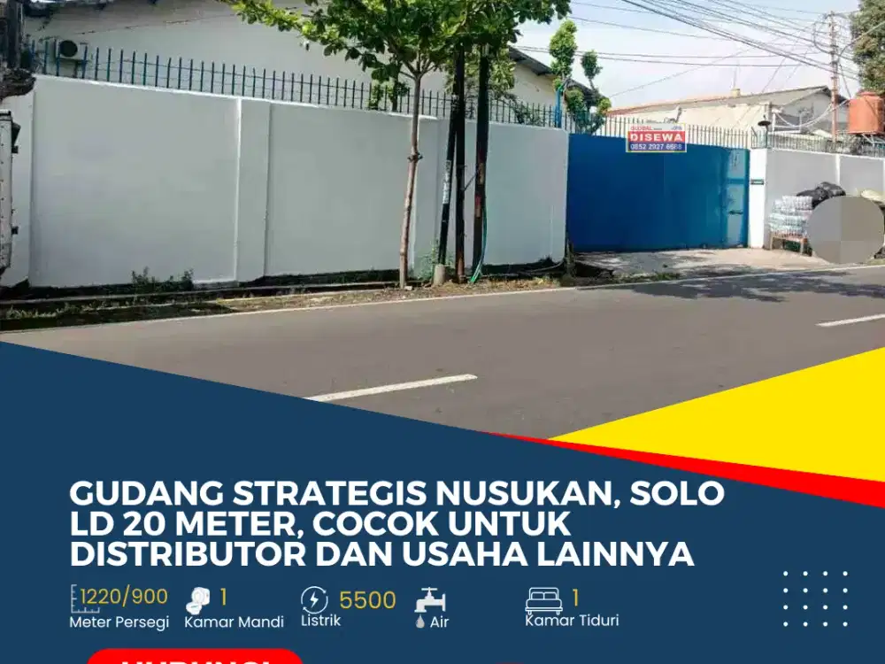 Disewakan Gudang Strategis Nusukan Solo LD 20 Meter Cocok untuk Distributor dan Usaha Lainnya