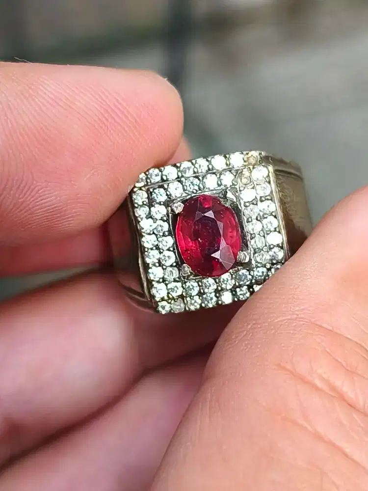 Cincin batu garnet rhodolite ring perak