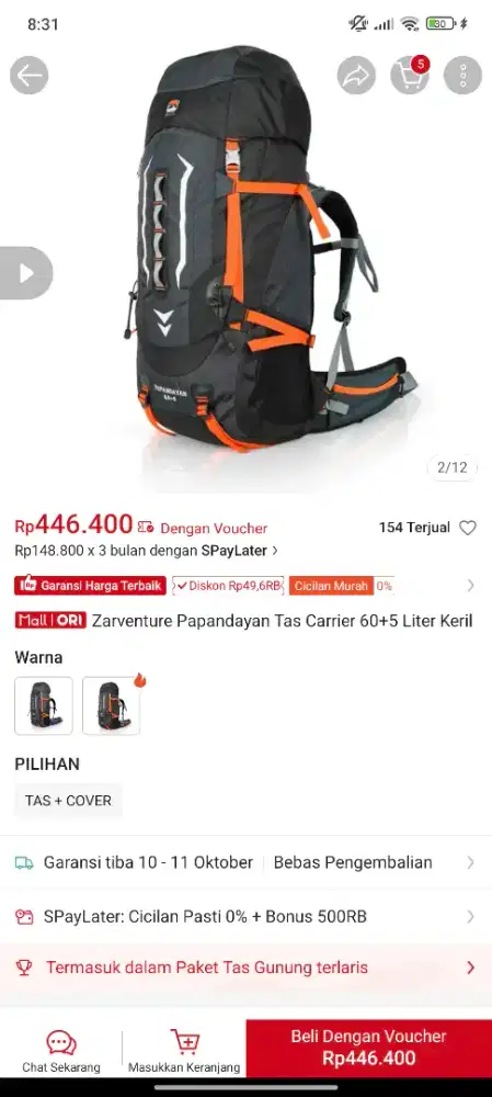 Carrier Zarventure Papandayan 60+5l
