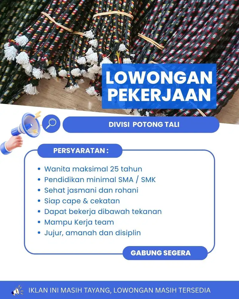 Lowongan Kerja untuk Posisi Cutting tali