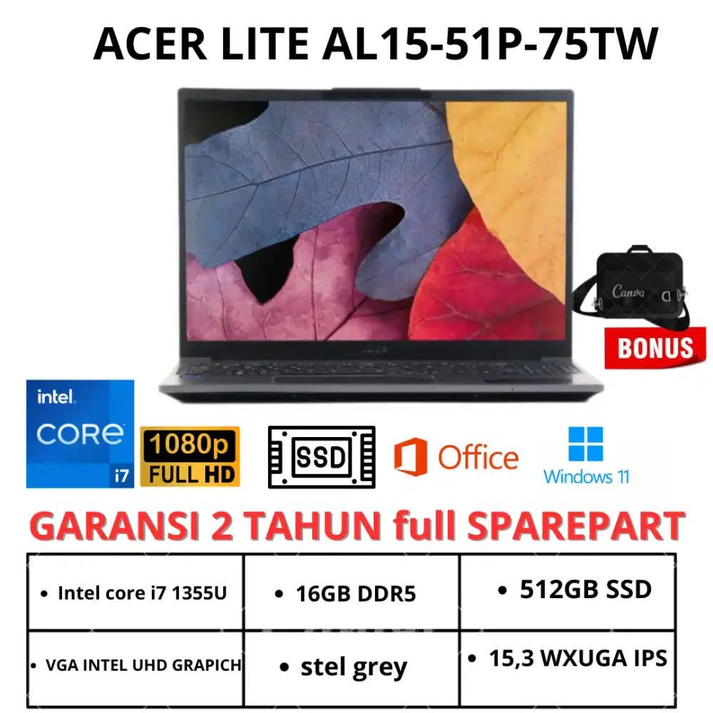 Acer LITE AL15-51p-75TW intel i7-1355u, 16GB RAM 15'3 IPS Display