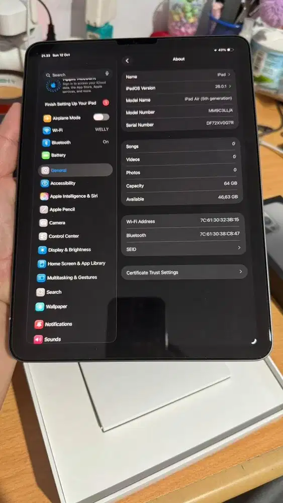 Ipad air gen 5 wifi only 64gb fullset like new