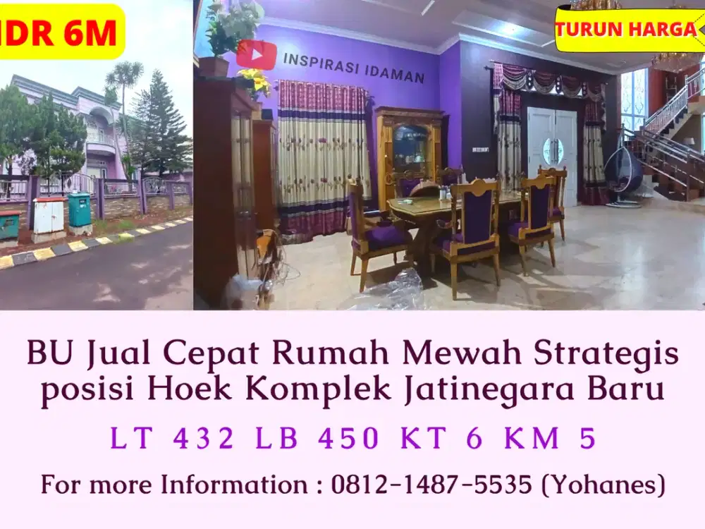 BU Jual Cepat Rumah Mewah Strategis posisi Hoek dekat stasiun Buaran