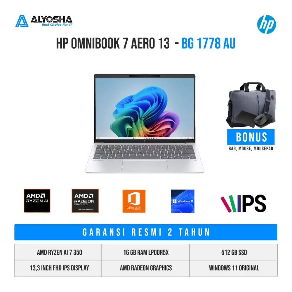 Terbaru Laptop HP OmniBook 7 Aero 13-bg1778AU	Ryzen AI 7 350 16GB 512G