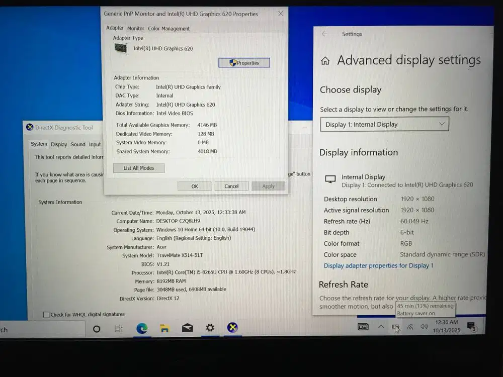 ACER TRAVELMATE X514-51T RAM 8GB & SSD 256GB