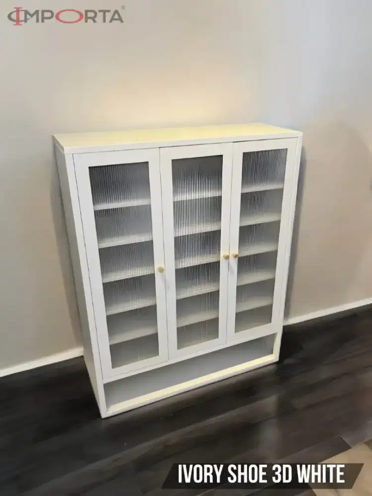 Lemari Sepatu Besi 3 Pintu IMPORTA Ivory Shoe Cabinet 3D White