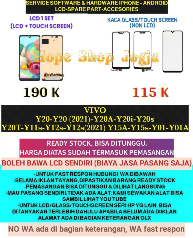 Touchscreen-Baterai-LCD Vivo Y15a-Y15s-Y01-Y01a