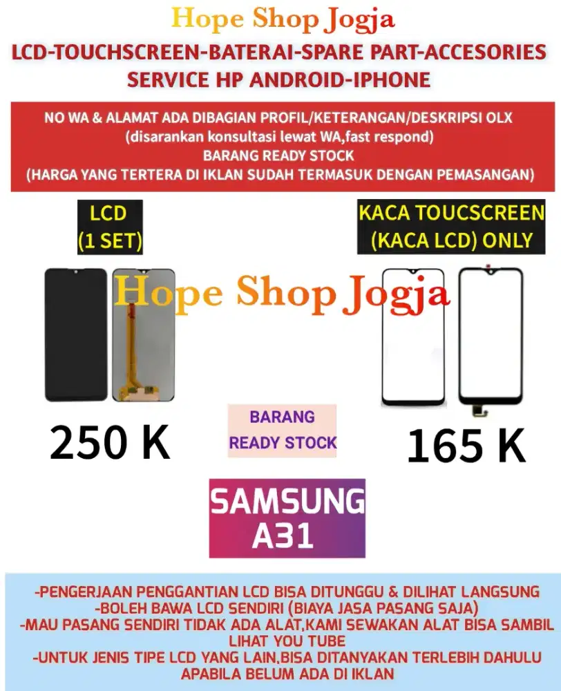 Touchscreen Baterai-LCD Samsung A31