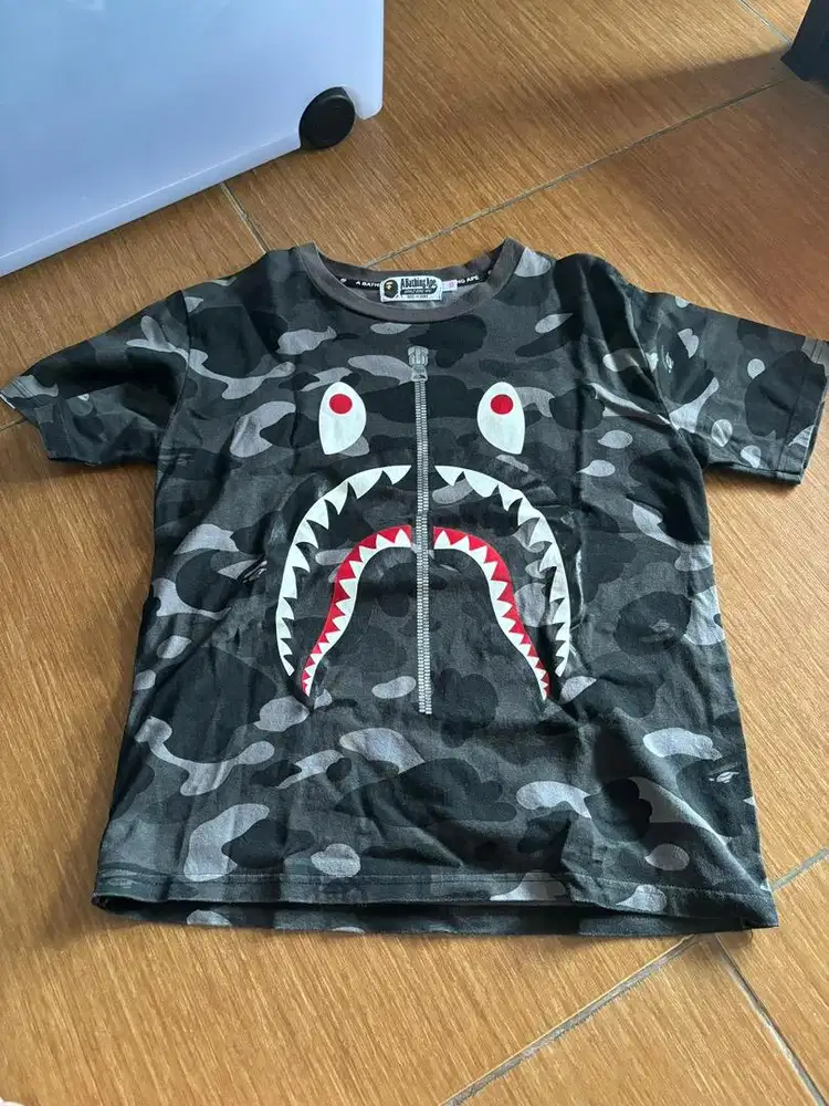 Kaos A Bathing Ape Bape Black Camo Shark PONR Tee Original 100%