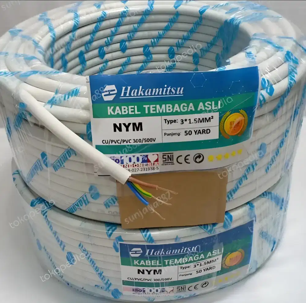 Kabel listrik NYM 3x1.5 50 Yard Hakamitsu SNI