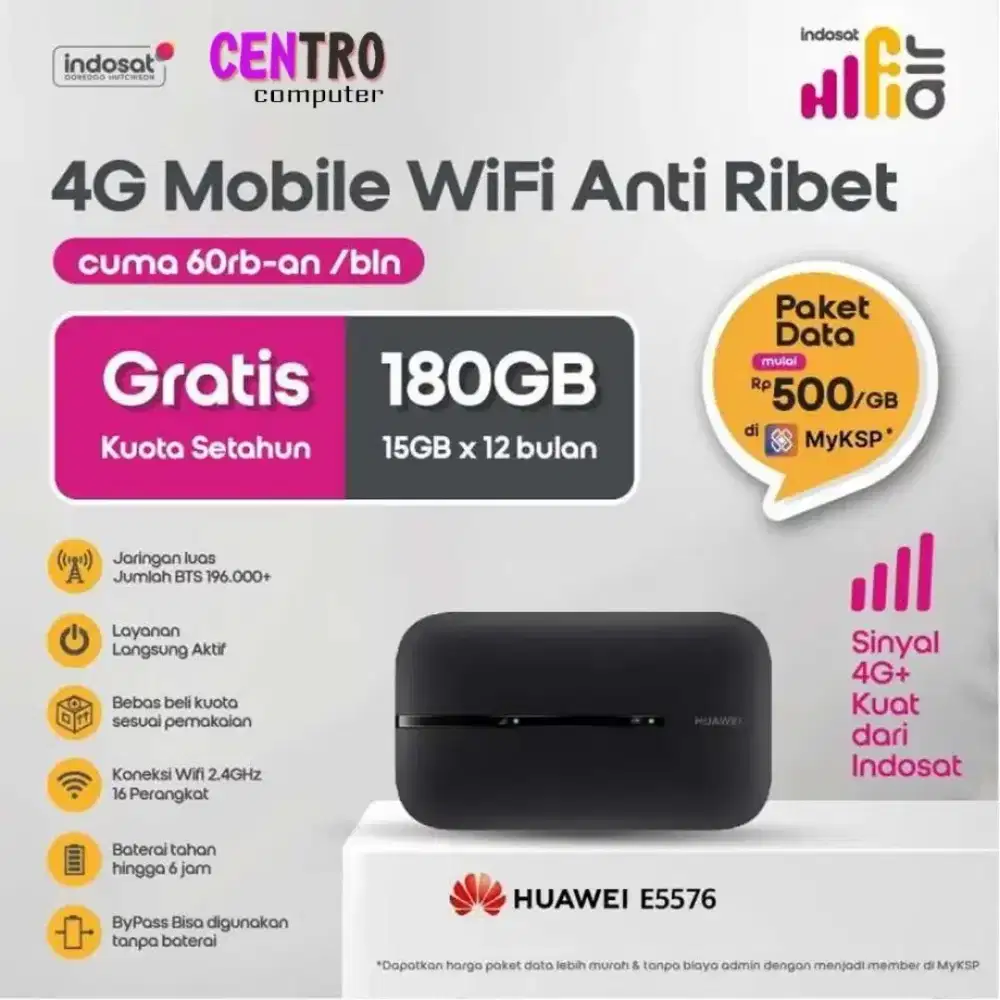 BARU 180GB Mifi Huawei E5576 Unlock 4G All Operator