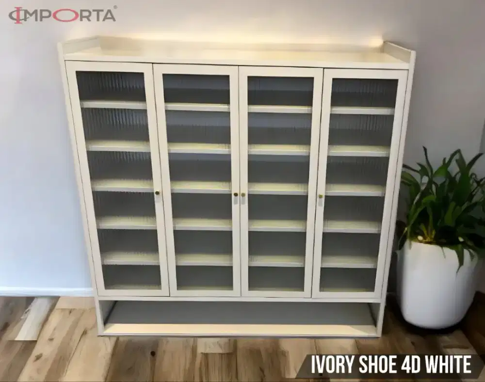 Lemari Sepatu Besi 4 Pintu IMPORTA Ivory Shoe Cabinet 4D White