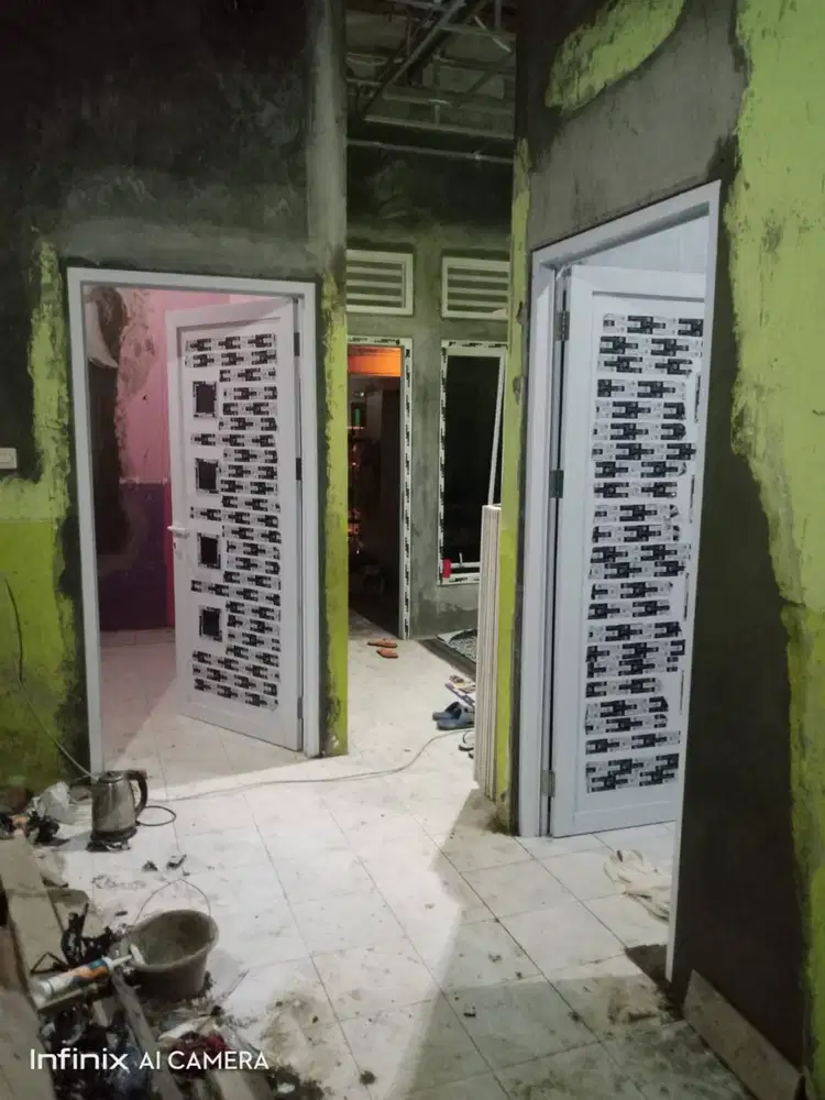 Pasang Kusen Aluminium + Pintu+ Cat Untuk Kantor + Plafon Gypsum - PVC