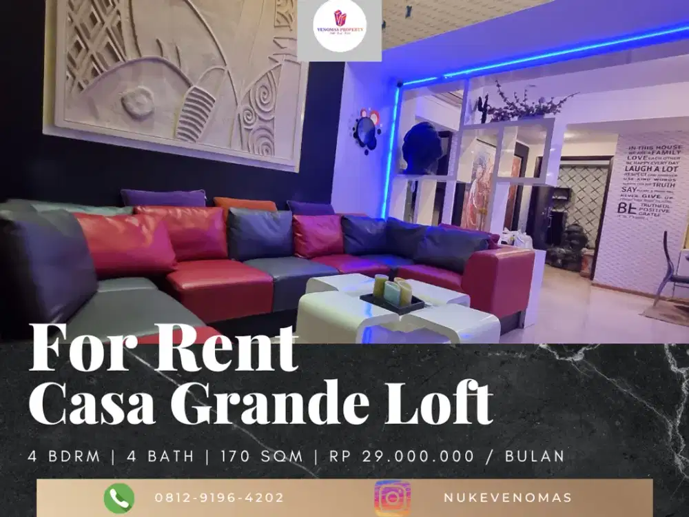 Disewakan Apartement Casa Grande Type Loft 3BR+1 Full Furnished
