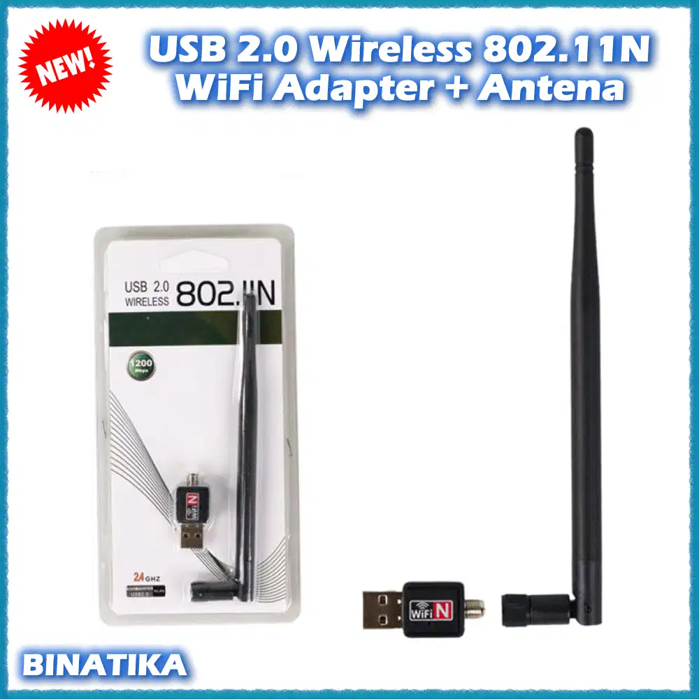 USB 2.0 Wireless 802.11N WiFi Adapter + Antena WLAN By BINATIKA
