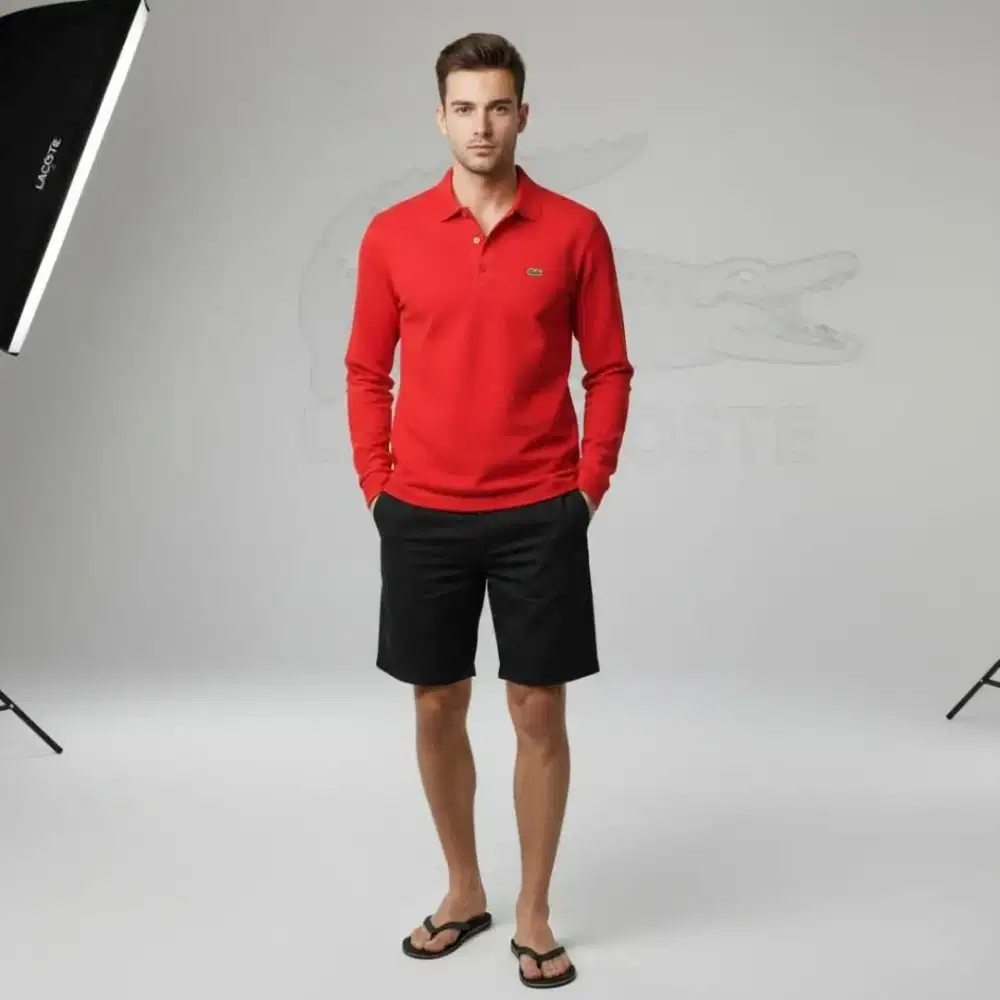 Kaos polo shirt Lacoste Long Sleeve colour Orange Like New Size No.3