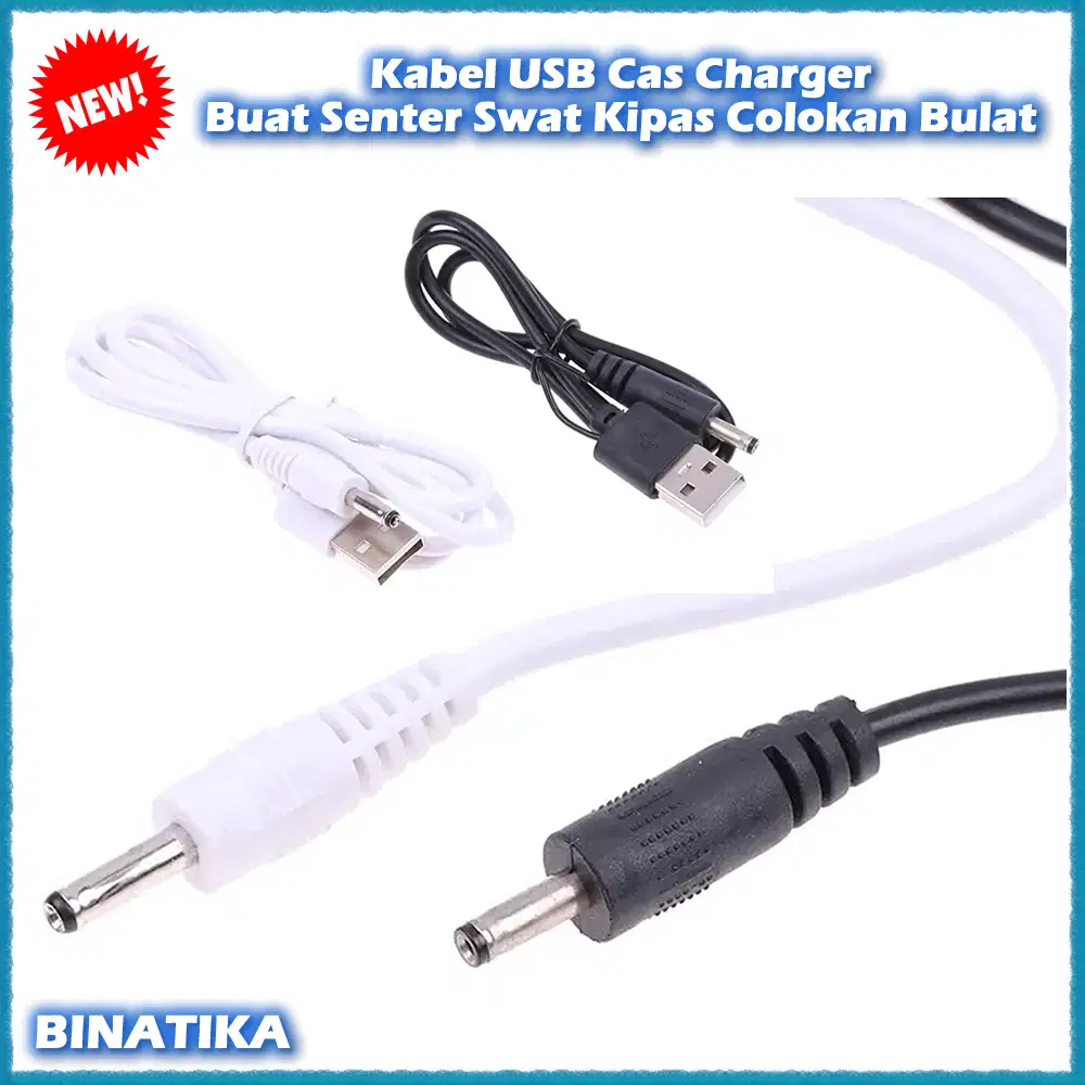 Kabel USB Cas Charger Buat Senter Lampu Swat Kipas Colokan Bulat