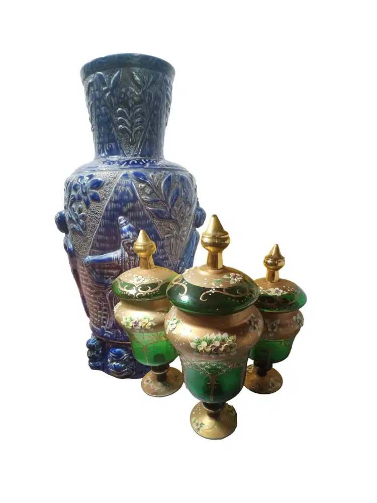 GUCI KERAMIK antik dan TOPLES KRISTAL BOHEMIAN antik